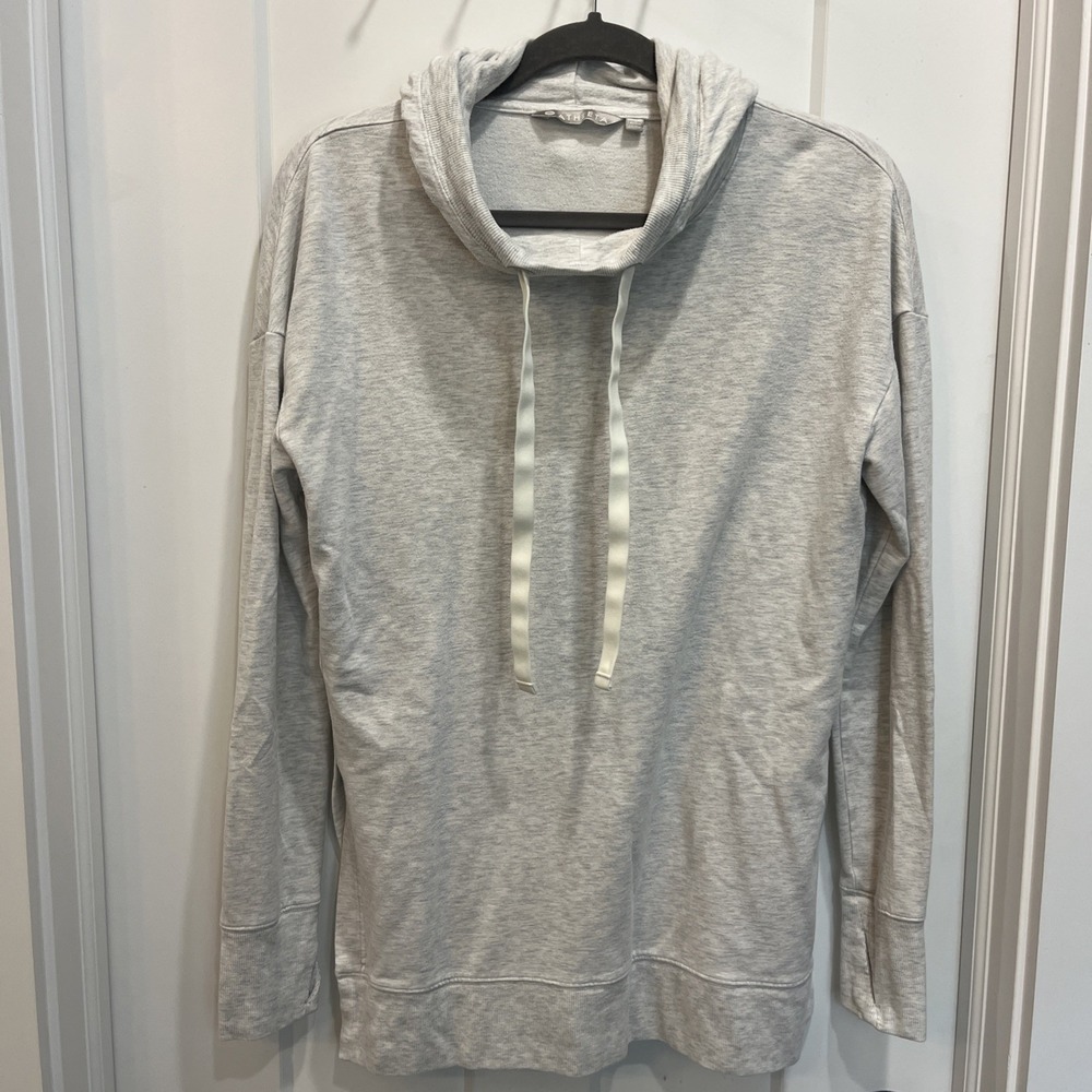 Athleta Women's Light Heather Gray Pullover Hoodie Side Splits Size Medium
